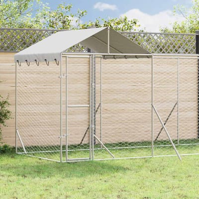 vidaXL Hondenkennel met dak 14x2x2,5 m gegalvaniseerd staal zilver