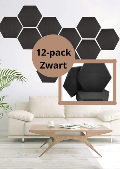 Akoestische panelen - Zelfklevend - Wandpanelen - Set van 12 stuks - Geluidsisolatie - Geluidspanelen - Plaktegels - Wandpaneel - Studio paneel - Studioschuim - Zwart