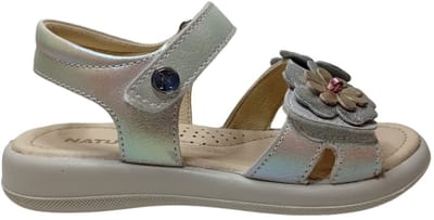 Naturino - Bunaken - Mt 24 - velcro's bloemen lederen sandalen - Zilverwit