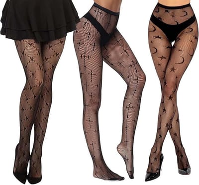 Set van 3 zwarte netkousen voor dames - Halloween decoratie met grafisch design - Halterloze sexy kousen voor dames met hoge elasticiteit