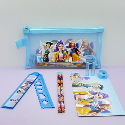 Kpop Demon Hunters Schrijfwaren Set Potloden Liniaal Puntenslijper Pennenbakje Gum Set Schattige Student Schoolbenodigdheden Mooi Cadeau gray