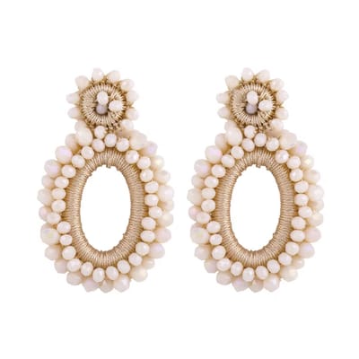 Bella Beads Oorbellen - Crème | 6,5 x 4 cm | Kralen/Bijoux | Fashion Favorite