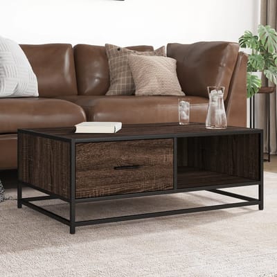 vidaXL - Salontafel - 90x57x35 - cm - bewerkt - hout - en - metaal - bruin - eikenkleur