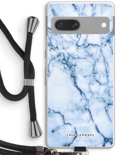Case Company® - Hoesje met koord geschikt voor Google Pixel 7 hoesje met Koord - Blauw marmer - Telefoonhoesje met Zwart Koord - Bescherming aan alle Kanten en Over de Schermrand