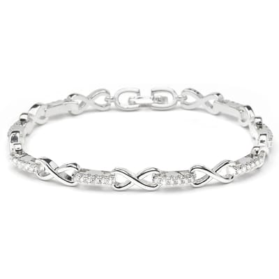 Armband - LUXENTER - Raak - Glanzende zirkonia - Rhodium afwerking zilver - Lengte 18 cm wit