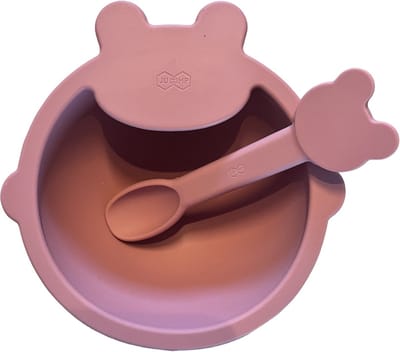 JU&MP Kommetje Teddy Bear met Lepel - Baby - Kinderservies - Zuignap - Onbreekbaar - Roze
