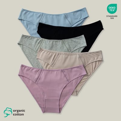 5-Pack Dames Mini Heup Slips Organisch Katoen - Elegante mesh bij de heup - Superzacht - Knelt niet - 9101 Maat M