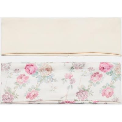 Stradivarius Set van 2 elastische haarbanden met bloemenprint  Ecru OS