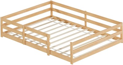 Montessori Vloerbed - Kinderbed Met Uitvalbeveiliging - Laag Bed Kind - Massief Hout - Veilig - Slaapkamer - 140x200 cm - Inclusief Lattenbodem - Naturel