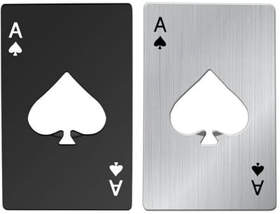 1 set(2 stuks) - Flessenopeners - Aas van Schoppen" (Ace of Spades) Design in RVS - Ultradun & Multifunctioneel Sleutelhanger voor Bier Frisdrank - Zwart en zilver