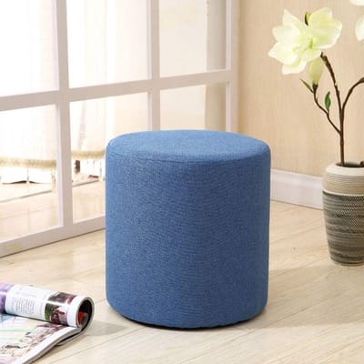 Ronde voetenbank - Poef kruk - Extra zitplaats - Massief houten basis - 30x29 cm - Blauw