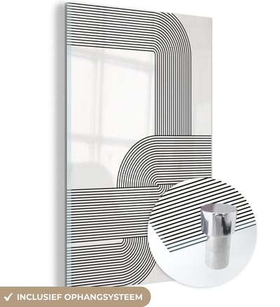 MuchoWow® Glasschilderij 40x60 cm - Schilderij acrylglas - Kunst - Minimalisme - Zwart - Wit - Foto op glas - Schilderijen
