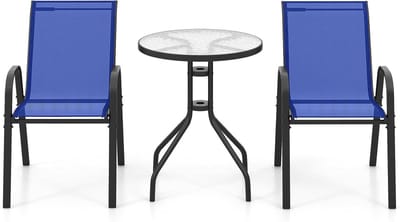 KOMFOTTEU 3-delige Bistroset van textileenweefsel, tuinset met 2 stoelen van textileen en 1 glazen tafel, gespreksset voor balkon, terreza, binnenplaats