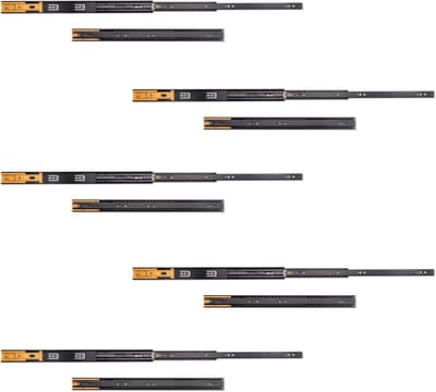 Emuca Lot van 5 sets Ladegeleiders, kogelgelagerd, hoogte 45mm, diepte 550mm, uitschuifbaar, zachte sluiting, Zwart