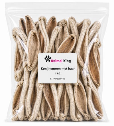 Animalking Konijnenoren Hond - Konijnenoren met Haar - Konijnenoren met Vacht - Hondensnacks Gedroogd - 1 Kilo
