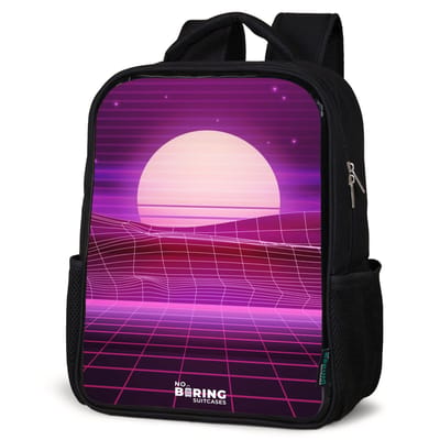 NoBoringSuitcases.com® - Rugzak zwart - Schooltas jongen & meisje - Rasterlandschap met zon - Rugtas voor school - Boekentas kind - Schoolrugzak - Kinderrugzak