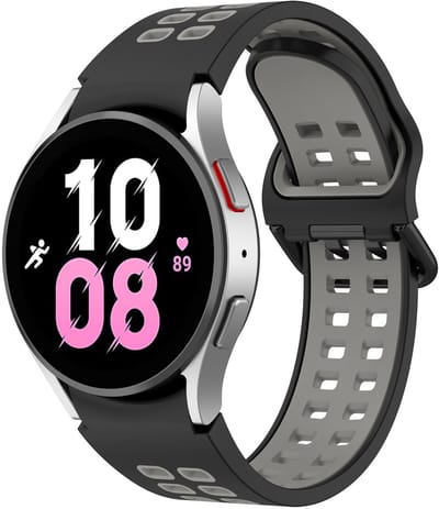 Stravo Naadloze Hoekverbinding en Bicolor Ontwerp - Zwart/grijs - Vervangende Siliconen Horlogebandje 20mm voor Samsung Galaxy Watch 7 (40mm & 44mm), Galaxy Watch 6 (Classic), Galaxy Watch 5 (Pro), Galaxy Watch 4 (Classic)