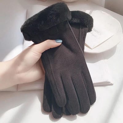 Gants Hiver Femme Chauds Plus Velours, Coupe-vent et Résistants au Froid Version Coréenne Mignons Gants en Velours noir