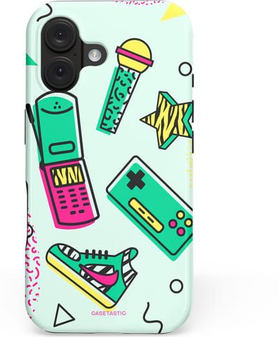 Casetastic hoesje geschikt voor Apple iPhone 16 - MagSafe - Dubbellaagse bescherming - Retro 80s sneaker - Fashion Case - Wit Lichtgrijs Groen Lichtroze