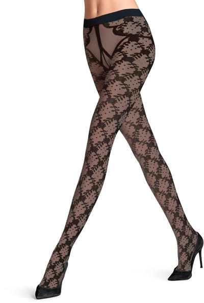 FALKE Floral Shower gedessineerd materiaal transparent 20 DEN panty dames zwart - maat S