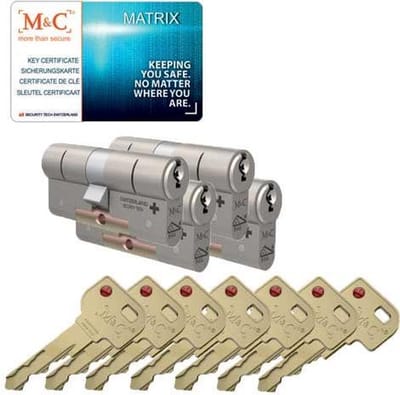 M&C Matrix 4x Deurcilinder SKG*** - Zwaar beveiligd - Politie Keurmerk Veilig Wonen