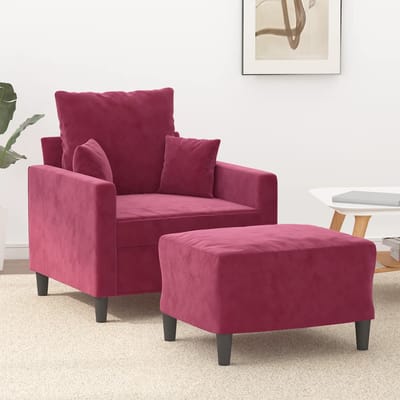 vidaXL - Fauteuil - met - voetenbank - 60 - cm - fluweel - wijnrood