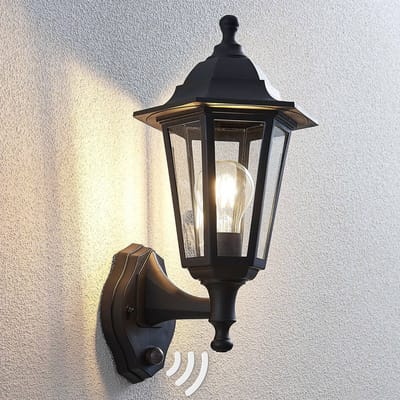 Lindby - Wandlampen buiten - 1licht - Polycarbonaat, glas - H: 37.6 cm - E27 - zwart (RAL 9005)