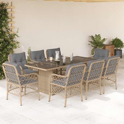 vidaXL - 9-delige - Tuinset - met - kussens - poly - rattan - gemengd - beige