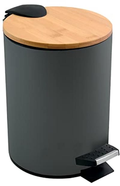 Afvalemmer 5L van roestvrij staal en bamboe met softclosemechanisme en binnenemmer in antraciet