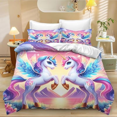 Schattige Eenhoorn Regenboog Dekbedovertrek Voor Kinderen Jongens Meisjes, Regenboog Dekbedovertrek Set Queen Size Levendige Kinder Regenboog Dekbedovertrek 70x133cm 2pcs white