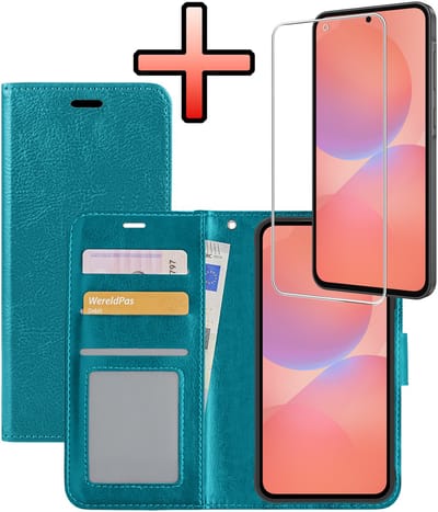 Hoesje - Met Screenprotector - Geschikt voor Samsung Galaxy A36 - Luxe Pasjeshouder - Bookcase Portemonee - Flip Case - Kunstleer Book Case - Flipcase - Book Cover - Walletcase - Portemonneehoes - Turquoise