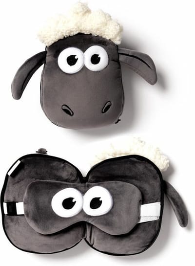 Shaun het Schaap Ronde Knuffel - Reiskussen & Slaapmasker - 3-in-1 voor kinderen - Knuffeldier - Kussentjes en slaapmaskers voor onderweg, in het vliegtuig of in de auto