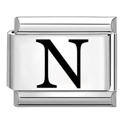 Quiges - Schakel - Bedel - 9mm - charms - Laser alfabet - letter N - Geschikt voor - armband - Schakelarmband - italy bedels armband