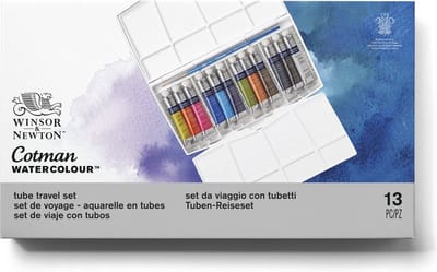 Winsor & Newton 0390377 Cotman Aquarelverf Set – Reisset 12 Tubes – 8 ml Waterverf met Penseel – Studio & Reis Aquarelset