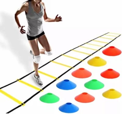 Trainingsladder Set - Behendigheidsladder Voetbal - Snelheidscoördinatie Training - Instelbare Sport Afstand - 12 Sporten 20 Voet - Geel