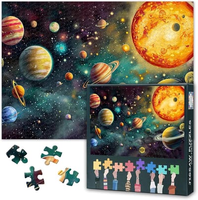 Puzzel 1000 Stukjes - Ruimte Legpuzzel - Ontspanning Thuis - Lichtgevende Mist - 70 x 50 cm - Planeten