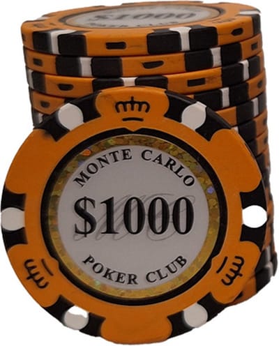 Poker chips 25 stuks - Poker - Pokerset - Poker chip met waarde 1000 - Monte Carlo poker chip - Fiches - Poker fiches - Poker chip - Klei fiches - Cave & Garden