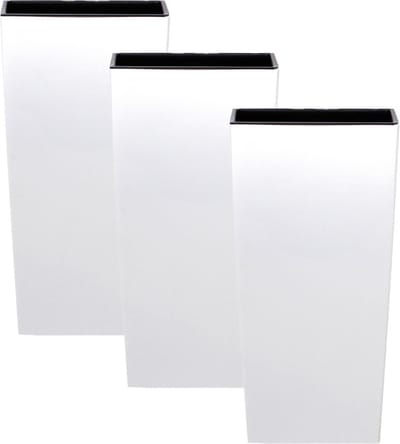 Prosperplast bloempot/plantenpot Urbi met binnenpot - 3x stuks - wit - 32 x 32 x 61 cm - Kunststof