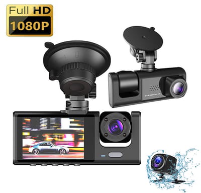 Gloovon - Dashcam Voor Auto 3 in 1 - Full HD - Voor en Achter Camera - Met Achteruitrijcamera - Nachtzicht - 170° Groothoeklens - Parkeermodus - G-Sensor - Loop Recording