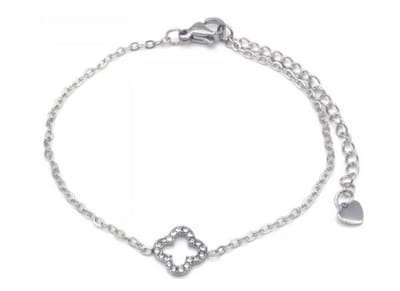 Luxe inspired armband clover with rhinestones - bracelet - kleur zilver - stainless steel - waterproof -cadeau - moeder dochter