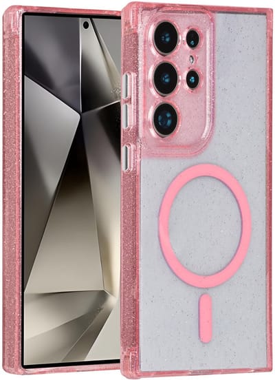 TUNIQ telefoonhoesje voor Samsung Galaxy S24 Ultra - MagSafe met glitter - Roze