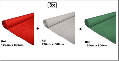 3x Tafelrol tafelkleed rood/wit/groen 120cm x 800cm papier - totaal 24 meter - Party diner food festival eten fun thema feest party Italie