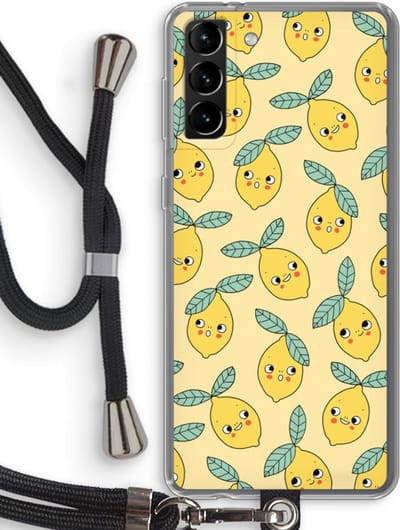 Hoesje met koord geschikt voor Samsung Galaxy S21 Plus hoesje met Koord - Citroenen - Telefoonhoesje met Zwart Koord - Bescherming aan alle Kanten en Over de Schermrand