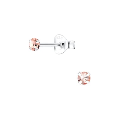 Joy|S - Zilveren oorbellen 3 mm - kristal vintage roze - 3 mm oorknopjes