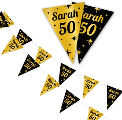 LUQ - 50 Jaar - Sarah - Slinger - Leeftijd - Versiering - Verjaardag - decoratie - Feest - Hangdecoratie - Goud/Zwart