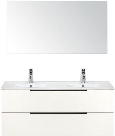 Seville Badmeubelset 120 cm - 2 Laden Wit Hoogglans Edge - Wastafel Enjoy Dubbel met Spiegel