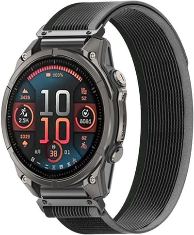 Strap-it Premium Nylon 'Trail' loop bandje geschikt voor Garmin Fenix 9 (Pro) 47mm - Fenix 8 (Pro-E-47mm) - Fenix 7 (Solar-Pro) - 6 (Solar-Pro) - Fenix 5 (Plus) / Forerunner 970 - 965 - 955 - 945 - 935 - 745 / Quatix 8 - 7 - 6 - 5 - Zwart/Groen