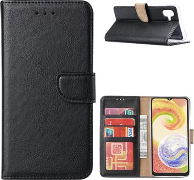 Hoesje Geschikt Voor Samsung Galaxy A04 Hoesje met Pasjeshouder – Bookcase – Zwart
