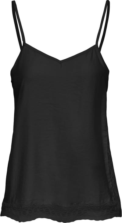 Jacqueline de Yong zwarte dames top   V-hals   Regular fit   Kant patroon   Spaghettibandjes Zwart M