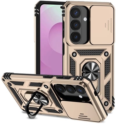 Coverup Hoesje - Geschikt voor Samsung Galaxy S26 Hoesje - Coverup Armor Ring Kickstand Back Cover met Camera Shield - Goud